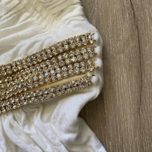 Sky Top White Draped Front Rhinestone Bling Halter Top - Picture 7 of 14